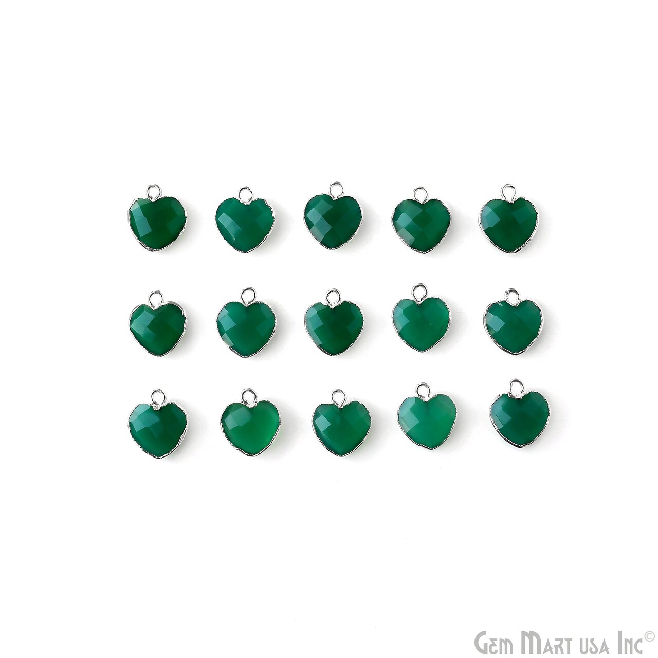 Heart Gemstone Pendant, Silver Electroplated Gemstone Charm, 13x12mm, Necklace Pendant, GemMartUSA (50794)